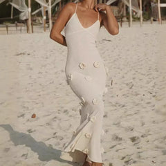 Knitted Lace Up Long Floral Dress