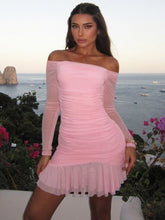 Pink Off Shoulder Ruched Mini Dress