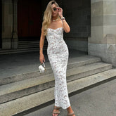 Lace See-Through Strap Floral Dress