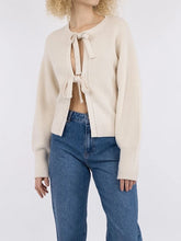 Ribbed Tie Front Solid Knit Cardigan