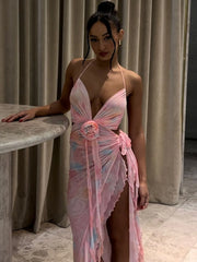 Backless Halter Lace Up Midi Dress