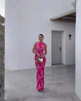 Floral Embroidered Pink Maxi Dress