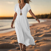 Vintage Print Short Sleeve A-Line Boho Dress