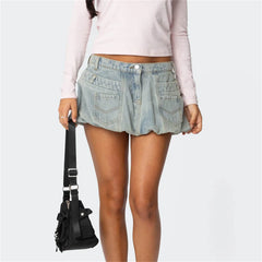 Denim Bubble Button Mini Skirt