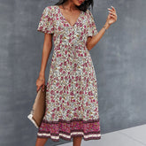 Floral Cotton Bohemian V Neck Summer Boho Dress