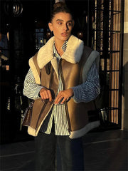 Sleeveless Suede Shearling Fleece Coat