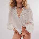 Floral Lace Lantern Sleeve Blouse