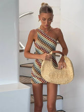 Knitted Backless Slanted Shoulder Mini Boho Dress