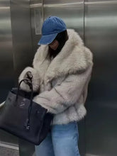 Fluffy Wool Blend White Faux Fur Coat