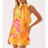 Cowl V-Neck A-line Floral Dress