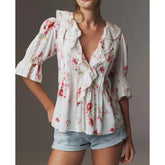 Ruffle Trim Swiss Dot Blouse