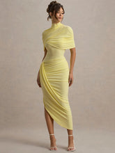 Half Sleeve Turtleneck Ruched Bodycon Dress
