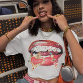 Lip Print Contrast Casual Street T-shirt