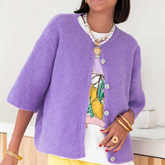 Half Sleeve Solid Color Button-up Cardigan