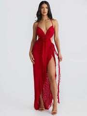 Backless Halter Lace Up Midi Dress