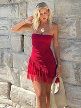 Strapless Ruffle See Through Mini Dress