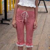 Lace Ruffle Cross Tie Capri Pant