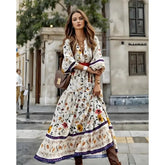 Floral V Neck Polyester Maxi Boho Dress