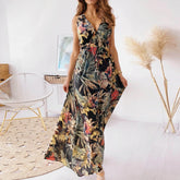 V Neck Floral Print Casual Boho Dress