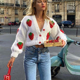 Strawberry Embroidered V-neck Lantern Cardigan