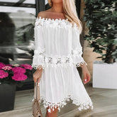 Lace Off Shoulder V Neck Short Sleeve Boho Dress