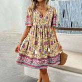 Floral Print Short Sleeve Tassel Boho Dress