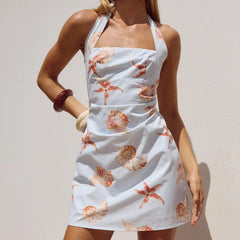 Starfish Print Open Back Mini Vacation Dress