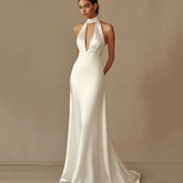 A Line Backless Simple Halter Prom Dress
