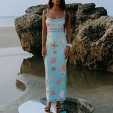 Sequin Shell Square Neck Vacation Dress