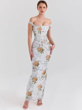 Off Shoulder Backless Maxi Floral Dress
