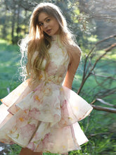 Printed Ruffle Halter Mini Dress