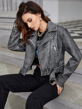 Zipper Short Faux PU Leather Coat