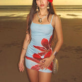 Printed Spaghetti Strap Backless Mini Dress