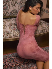 Print Lace Side Bodycon Midi Dress