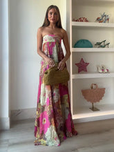 Pleated Printed Strapless High Waist Boho Dress