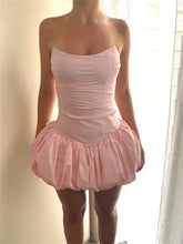 Boned Waist Strapless Puffy Mini Dress