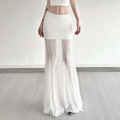 White Mesh Lace Half Length Skirt