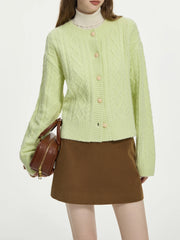Two-color Soft Round Neck Knit Cardigan