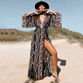 Print Kimono Loose Long Sleeve Boho Dress