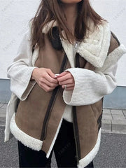 Sleeveless Suede Shearling Fleece Coat