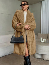 Covered Button Fluffy Faux Fur Coat