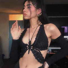 Butterfly Wrap Deep V Crop Top