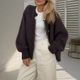 Solid Round Neck Single Breasted Cardigan