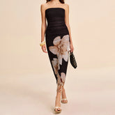 Strapless Floral Layered Bodycon Vacation Dress