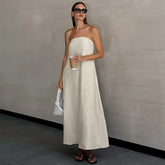Strapless Khaki Cotton Holiday Midi Dress
