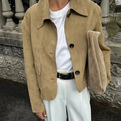 Splice Suede Lapel Casual Short Coat