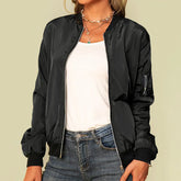 Solid Zipper Stand Collar Spring Coat