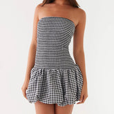 Plaid Gingham Strapless Mini Bodycon Dress