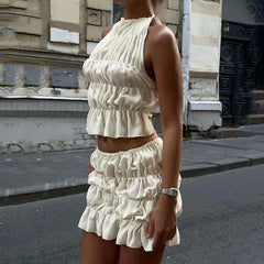 Tie-up Tank Mini Skirt Two Piece Set