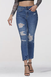 Blue Ripped High-Waisted Skinny Ankle Jeans